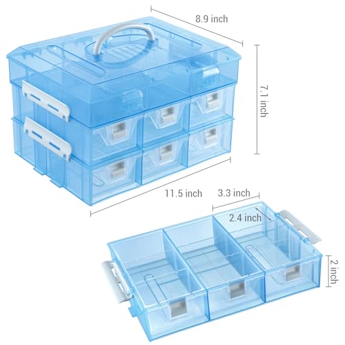 MyGift Sky Blue Craft Storage Organizer Case, 24 Compartments & 6 Drawers - color: Aqua Blue