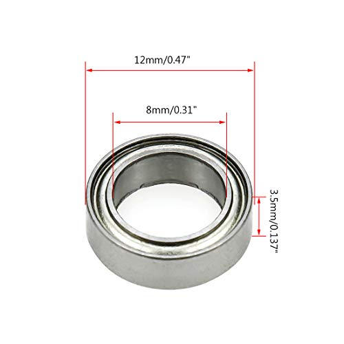 10pcs MR128ZZ Double Metal Shield Deep Groove Ball Bearings 8 x 12 x 3.5mm - size: 8 x 12 x 3.5 mm