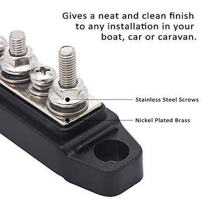 Recoil BBS43-P Bus Bar 4 M5 Studs 3 Screw Terminal Power Distribution Block - style: Pair of studs with 3 screws red and black 4xM5