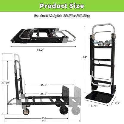 3 in 1 Folding Hand Truck, 600Lbs Capacity, Heavy Duty Collapsible Cart with Retractable Handle and 4 Rubber Wheels, Moving Dolly for Moving Home, Office, Food Service, Shopping Mall, Warehouse - color: Black