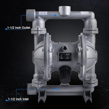 Double Diaphragm Pump Air Operated 1-1/2 inch Inlet/Outlet Pneumatic Waste Oil Transfer Pump for Chemical QBK-40 50 GPM Dual Diaphram Polypropylene Nitrile Rubber by Stainless Steel Iron 100 PSI - style: 1.5 INCH PORT