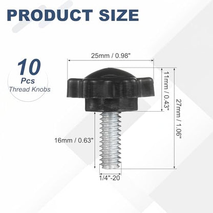 uxcell 10Pcs 1/4"-20 Star Knobs 0.6" Threaded Stud Male Clamping Knobs - size: 1/4"-20, 0.6"