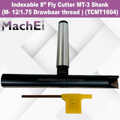 MachEl New Balanced Design 8″ Fly Cutter Indexable Type with MT-3 Shank (M-12/1.75 Drawbar Thread) Single Insert Face Milling Cutter TCMT1604 Insert Included Torx Screw & Star Key Included - size: 8" Fly Cutter MT-3 Shank (M-12/1.75)