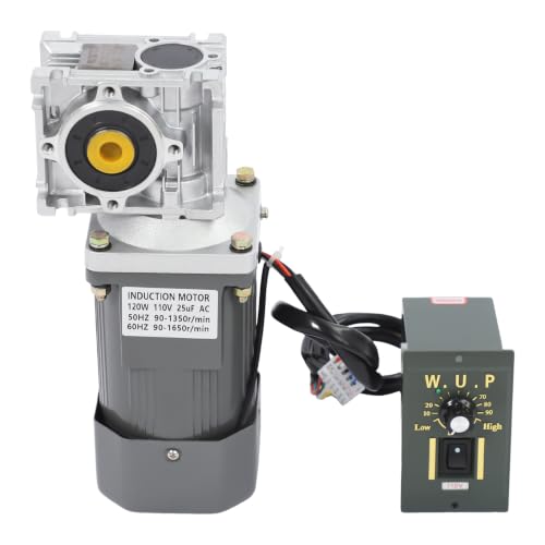 Electric Gear Motor 120W 60HZ 90-1650r/min/50Hz 90-1350r/min 80K Worm Gear Reducer Gearbox High Torque with Adjustable Speed Reversing Function&Self-Locking Function - size: 120W