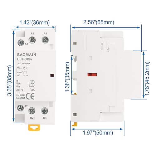 BAOMAIN 24V AC 2-Pole 50A Modular Contactor, 2NC, DIN Rail Mount