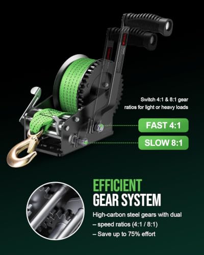 Kolvoii 3500 lbs Boat Trailer Winch with Strap Dual-Speed 4:1/8:1 Green - size: 3500 lb - Green Strap