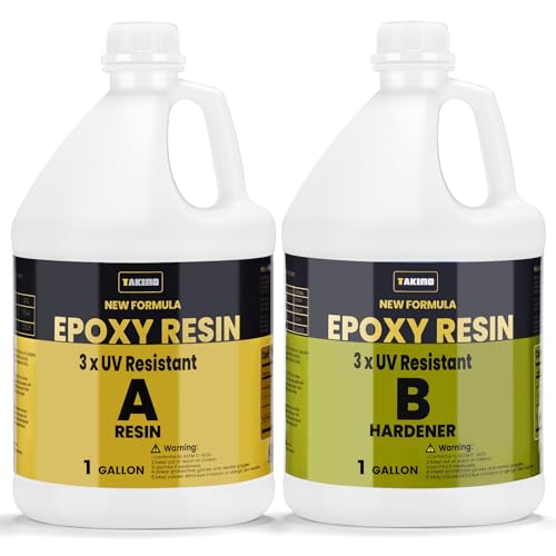 TAKIMO 2 Gallon 3×UV Resistant Resin Kit,No Bubble & Crystal Clear Epoxy Resin for Coating, Casting, Table Top,DIY, Bar Top, River Tables, Resin Art, Wood with High Gloss Finish - size: 2 Gallon UV Resistant Epoxy Kit