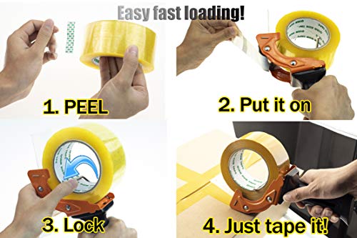 Rapid-Replace Packing Tape Dispenser Gun with Tape and Extra Blade, 2IN(50mm) Lightweight Ergonomic Industrial Handheld Tape Cutter for Carton, Packaging and Box Sealing (Orange) - color: Orange