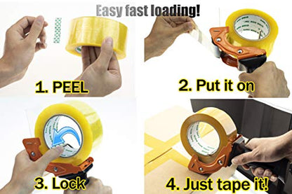 Rapid-Replace Packing Tape Dispenser Gun with Tape and Extra Blade, 2IN(50mm) Lightweight Ergonomic Industrial Handheld Tape Cutter for Carton, Packaging and Box Sealing (Orange) - color: Orange
