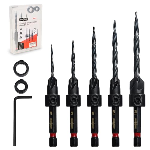 ANGELSWORD Countersink Drill Bit Set for Wood, 5pc Tapered Drill Bits