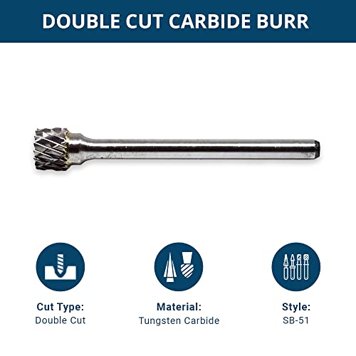 Benchmark Abrasives 1/8 Inch Cylinder Shape Double Cut Tungsten Carbide Die Grinder Bits Metal Deburring Tool Rotary Burr, 1/8 Inch Shaft, Engraving Tool for Woodworking Shaping Carving (SB - 51) - style: SB-51