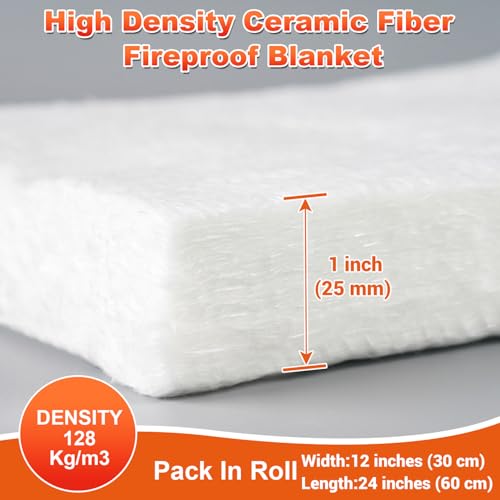 Ceramic Fiber Blanket, Rated to 2400°F, Size 24"x12", 1" Thick - size: 24"x12"