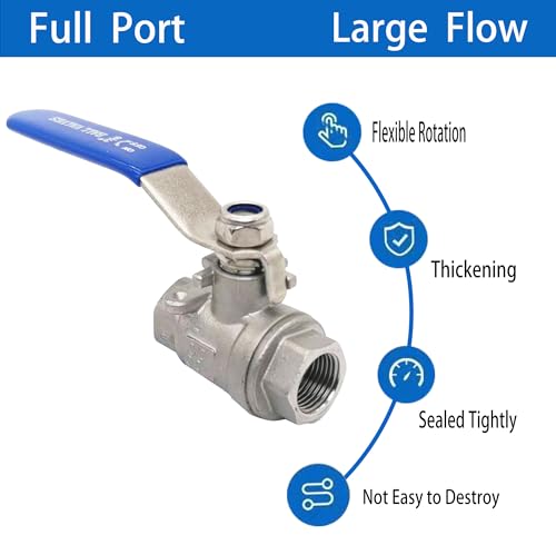 Full Port Ball Valve 3/8" NPT Heavy Duty Stainless Steel 304 For Water,Oil and Gas with Blue Handles（1000WOG） - size: 3/8"NPT, style: pack of 1