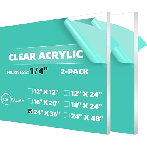 CALPALMY (2-Pack) 24 x 36 Clear Acrylic Sheet Plexiglass 1/4” Thick; Use for Craft Projects, Signs, Display Cases, Sneeze Guard and More; Cut with Cricut, Engraver, Power Saw or Hand Tools - color: Clear, size: 24x36", 1/4" Thick