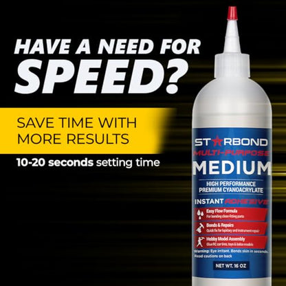 Starbond Medium CA Glue Complete Refill Kit (16 oz) – Cyanoacrylate Super Glue Refill System with Extra Bottles, Caps, Microtips & Yorker Spout for Woodworking, Carpentry, Quick Repairs & Hobby Builds - size: 16 ounce