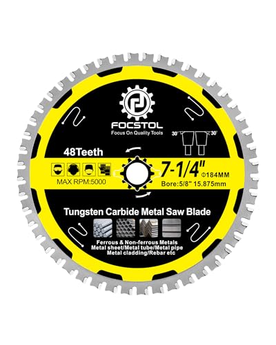 FOCSTOL 7-1/4 Inch Metal Cutting Saw Blade, 48T TCT Carbide Tip for Steel, Stainless Steel, Ferrous Metals, 5/8 Inch Arbor - size: 7-1/4 Inch(184mm)