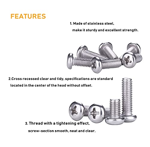 110pcs 10-32 Pan Phillips Screws Hex Nuts Flat Washers Assortment Kit, 1/4" 5/16" "3/8" "5/8" 1", 304 Stainless Steel