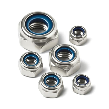 (50 Pack) #8-32 Nylon Insert Locknuts, 304 Stainless Steel 18-8 Nylock Nuts, Coarse Thread, Hex Drive, Bright Finish, for Furniture, Tools, Handle, Repairing Jobs - size: #8-32