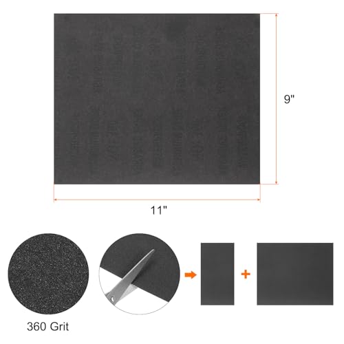 HARFINGTON 25pcs Sandpaper 360 Grit 9 x 11 Inch C-Weight Backing Silicon Carbide Abrasive Wet Dry Sanding Sheets for Wood Finishing, Metal Sanding, Automotive Polishing - size: 360 Grits