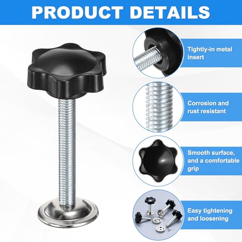 M METERXITY 2-Pack Star Handle Hand Screws, M8x60mm Carbon Steel Thread Star Clamping Knobs with Screws, Pressure Plate and Rubber Pad for Woodworking/Mechanical Equipment [Black] - size: M8 x 60mm