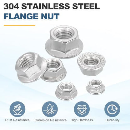 MECCANIXITY 50 Pcs M6x1mm Serrated Flange Hex Lock Nuts, 304 Stainless Steel Hexagon Flange Metric Locknuts Fasteners, Bright Finish for Furniture, Machine, DIY - size: M6x1