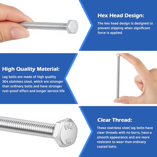 Zonon 50 Pcs 1/4-20 x 3-1/2" Hex Head Screw Bolt, Silver - color: Silver, size: 1/4-20 X 3-1/2"
