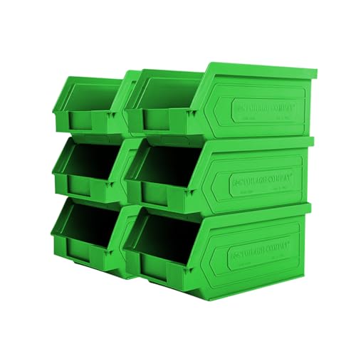 Plastic Storage Bins, Hanging, Stackable, Storage Organizer Bin for Warehouses, Workshops 7-Inch x 4-Inch x 3-Inch (Green, 6-Pack) - color: Green, size: 6-Pack