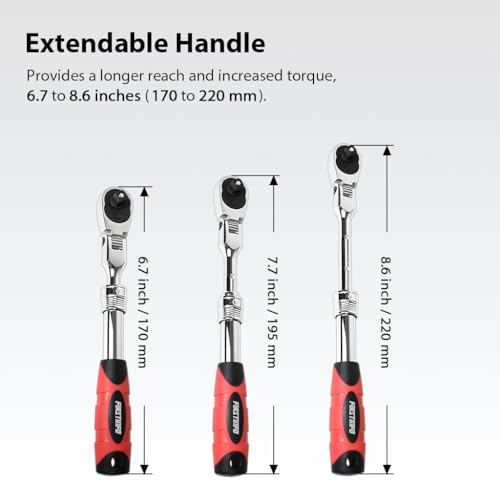 FIRSTINFO 1/4 Drive Locking Flex-Head Ratchet Wrench Extendable, 72-Tooth - size: 1/4-Inch Drive
