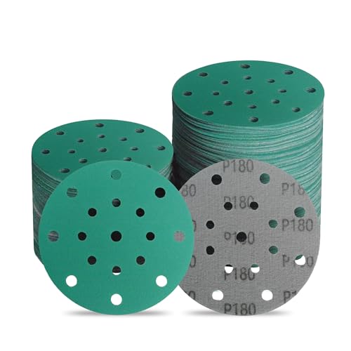 6 Inch 17 Hole 180 Grit Zirconia Alumina Hook & Loop Sanding Discs, Heavy-Duty Polyester Film Backing, Wet/Dry Anti-Clog for Random Orbital Sanders - Wood, Automotive, Metal - 50 Pack - color: 180 Grit, size: 6 Inch 17 Hole