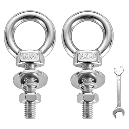 2 Pack M6 Heavy Duty Eye Bolts, 304 Stainless Steel Eye Bolts with Nuts 1/4" x 1", Eye Bolts Heavy Duty for Wood Mounting Indoor Outdoor Hanging - size: M6x26mm(1/4"x1")