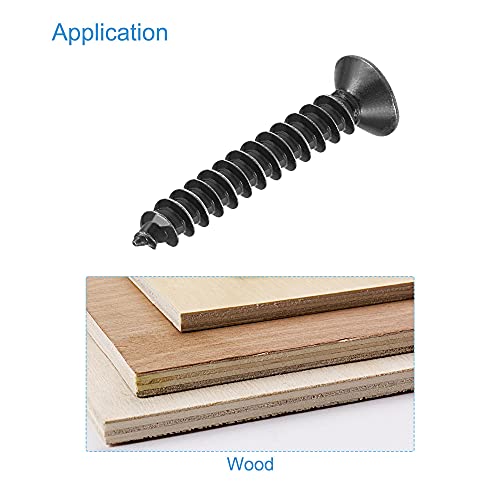 uxcell M3.5 x 25mm Wood Screws Phillips Flat Head Carbon Steel Self Tapping Screws Black 200pcs - size: M3.5 x 25mm