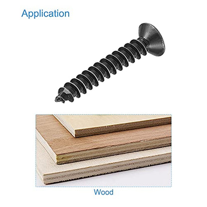 uxcell M3.5 x 25mm Wood Screws Phillips Flat Head Carbon Steel Self Tapping Screws Black 200pcs - size: M3.5 x 25mm