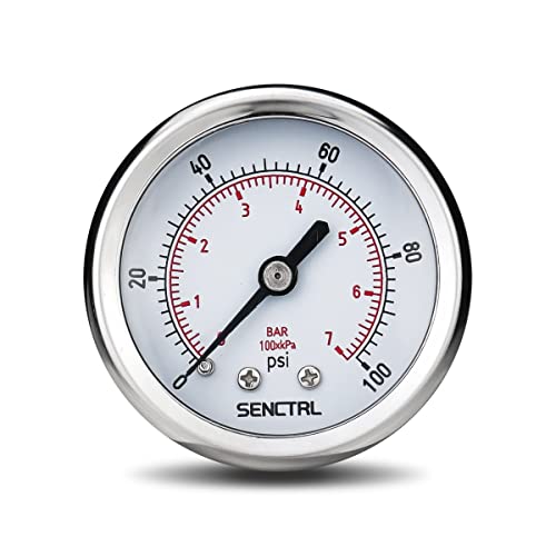 SENCTRL 0-100 Psi Pressure Gauge, 1/4" NPT Back Mount - size: 0-100Psi, style: Back Mount