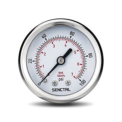 SENCTRL 0-100 Psi Pressure Gauge, 1/4" NPT Back Mount - size: 0-100Psi, style: Back Mount