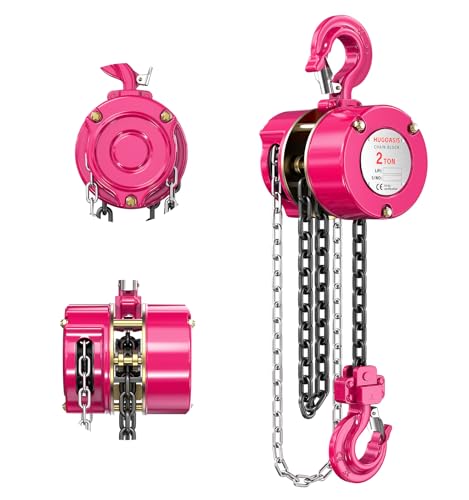 2 Ton Chain Hoist, 4400 lbs Capacity Manual Chain Block with 10 FT Lift, G80 Steel Chain, Dual Brake System & Safety Hooks, Compact Low Headroom Hoist for Garage, Warehouse,Construction Sites - color: Pink, size: 2Ton 10FT