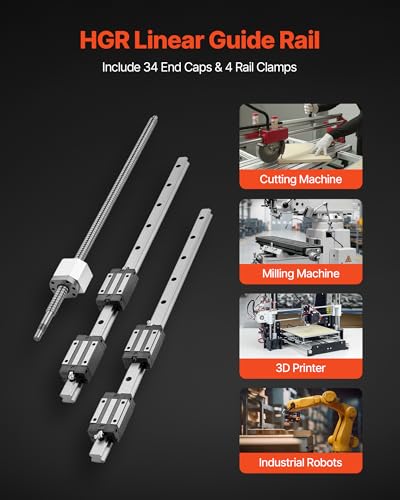 VEVOR Linear Rail Guide Kit, HGR20, 2PCS 600 mm (23.62 inch) Linear Rails and 1PCS Ball Screw, 4PCS Slide Blocks, with BF12/BK12 End Support, Coupling, and Nut Housing, for DIY CNC Routers Lathes - size: HSR 20-600mm