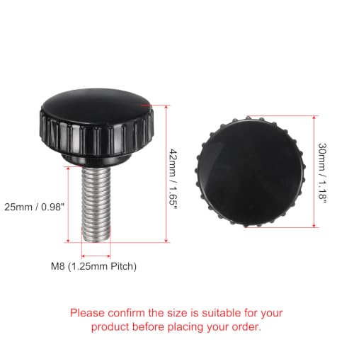 uxcell 2pcs Knurled Clamping Knobs M8 x 25mm Metric 304 Stainless Steel Male Thread Thumb Screw on Type 30mm Plastic Round Head Threaded Hand Bolt Stud Knobs Black - size: M8 x 25mm x 30mm