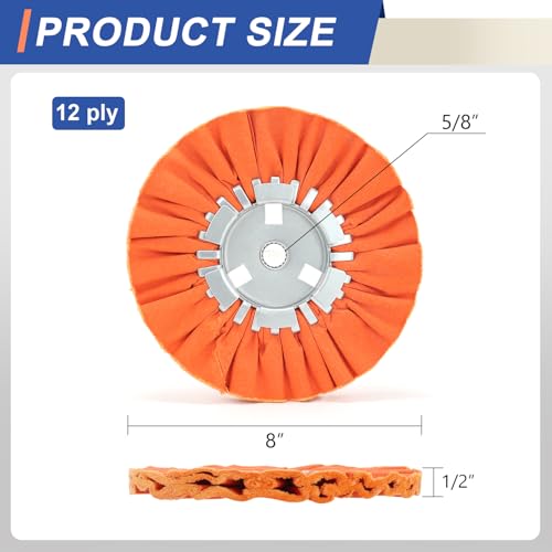 8" Orange Airway Buffing Wheel, 12-Ply Medium Polishing Wheel, 5/8" Arbor Hole, Compatible with Angle Grinder & Buffer Polisher, for Aluminum, Stainless Steel, Brass & Copper, 2 Pcs - color: Medium 2pcs, size: 12plys