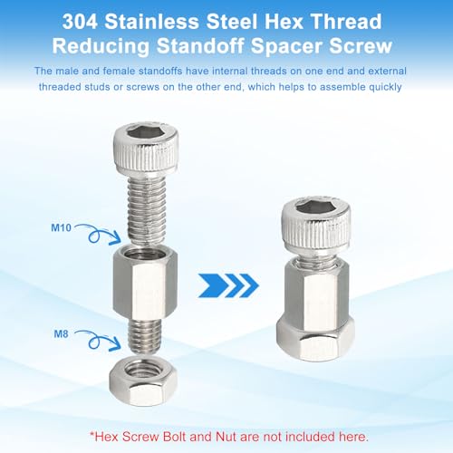 PATIKIL Standoff Screws, 4pcs M6x10mm Male to M4x12mm Female 304 Stainless Steel Thread Reducing Hex Standoff Spacer Screw Nuts Thread Adapters Reducer for PCB Motherboard - size: M6x10mm Male to M4x12mm Female