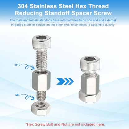 PATIKIL Standoff Screws, 4pcs M6x10mm Male to M4x12mm Female 304 Stainless Steel Thread Reducing Hex Standoff Spacer Screw Nuts Thread Adapters Reducer for PCB Motherboard - size: M6x10mm Male to M4x12mm Female