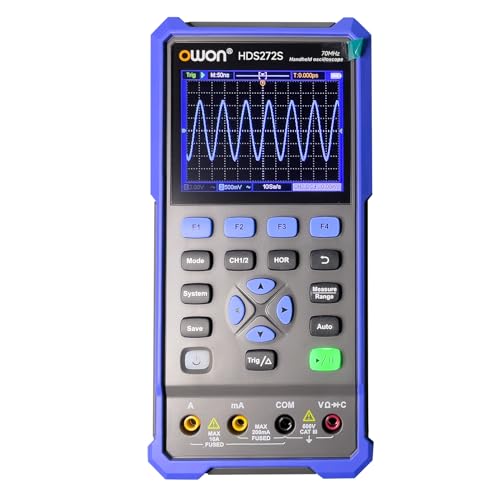 Handheld Lab Oscilloscope Multimeter, 2 Channels, 70MHz Bandwidth, 250MSa/s Sampling Rate, 20000 Counts, 3 in 1 Portable Digital Automotive Oscilloscope, Voltage, Current, Capacitor HDS272S - style: HDS272S