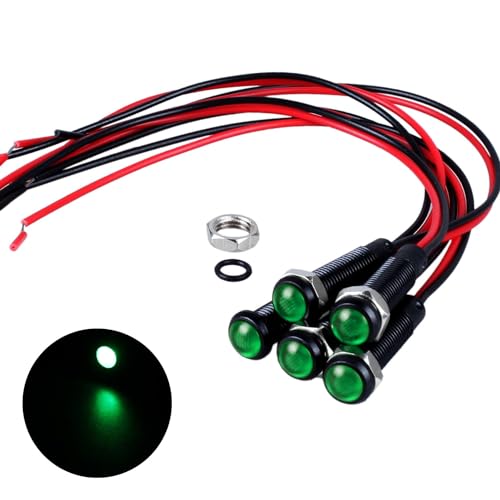 5pcs 6mm LED Indicator Light Plastic Black Signal Dot Lamp 110-220VAC 1/4" Mounting Hole Size with 15cm/5.9in. Wire (Green LED) - color: Green, size: 6mm 110-220V