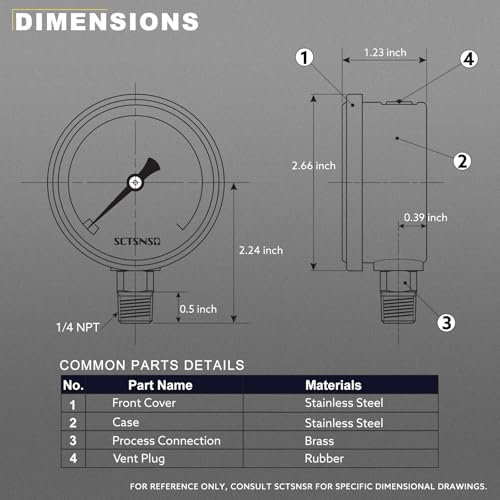 0-60 Psi Low Pressure Gauge, Liquid Filled, 1/4" NPT Lower Mount - size: 0-60 Psi, style: Lower Mount