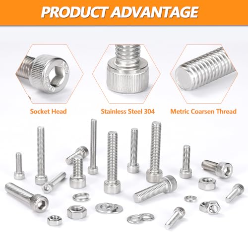 136 Pcs M8 Hex Socket Head Cap Screws Kit, M8-16/20/30/40/50mm Bolts - size: M8 - 16/20/30/40/50mm