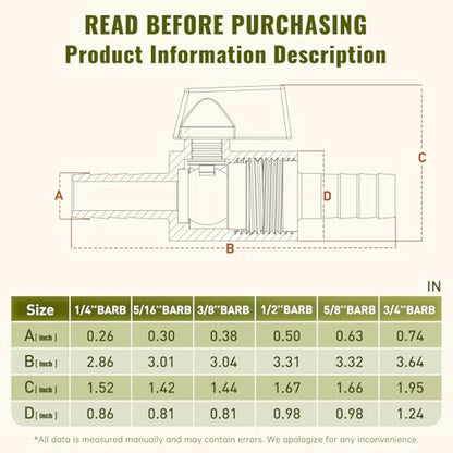 2 Pack 1/4" Hose ID Barb Mini Ball Valve, 304 Stainless Steel Small Shut Off Valve with Clamps Kit for Water Oil Gas (1/4 Inch) - size: 1/4 Inch