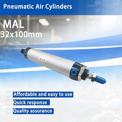 CG WEITENG Pneumatic Mini Pneumatic Cylinder MAL Single Rod Aluminum Double Acting Pneumatic Cylinder 32mm Bore 100mm Stroke(MAL32x100) - color: MAL-32 mm, size: 100 mm