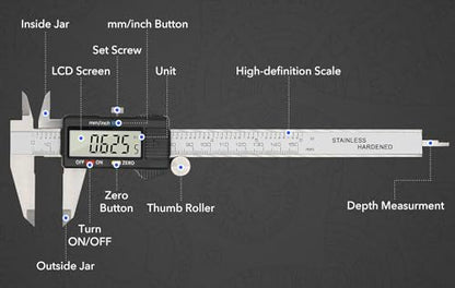 Precise Digital Caliper, 6 Inch Stainless Steel Electronic Vernier Caliper