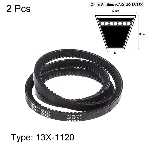 HARFINGTON 2pcs 13x1120 Cogged V-Belts AX Section Drive Raw Edge Belt 1120mm Inner Girth 13mm Width 8mm Thickness EPDM for Power Transmission - size: 1120mm