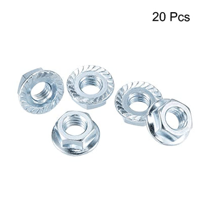 uxcell 7/16"-14 Serrated Flange Hex Lock Nuts, Carbon Steel Zinc Plated 20pcs