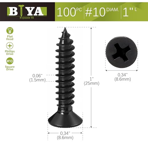Black Screws,100 PCS #10X1 Stainless Steel Phillips Flat Head Screws - color: Black, size: #10x1"